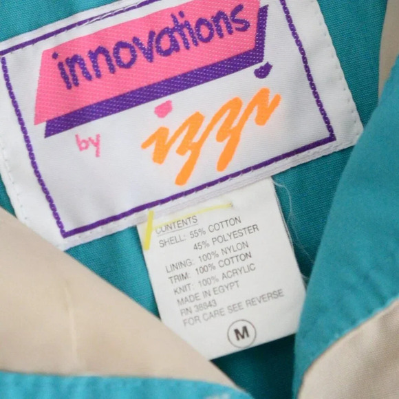 Vintage 90's Innovations By Izzi Tan & Teal Button  Up Windbreaker Jacket Medium - Picture 5 of 16